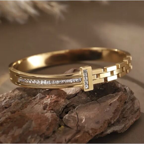 👠 Gold Link Cz Diamond Bangle Bracelet - Picture 17 of 17